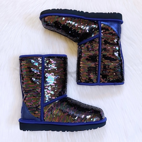 UGG Women’s Classic Short Sequin Blue Boots - Picture 7 of 9
